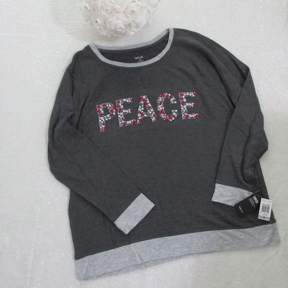 NWT Macys PEACE Bling Rhinestone Sweatshirt Top 1X - Picture 4 of 7